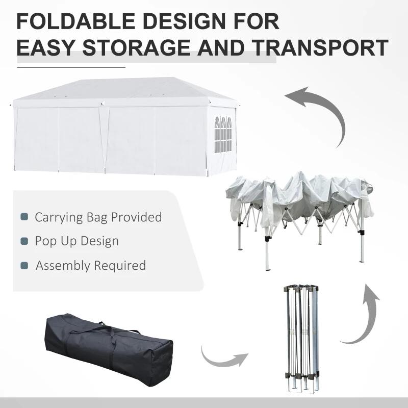 Casa si Gradina - Gradina si terasa - Umbrele si pavilioane - Pavilioane - Pavilion pentru gradina/comercial, cadru metalic, material Oxford, 6 pereti, pliabil, alb, 5.85x2.95x2.70 m - Infinity.ro