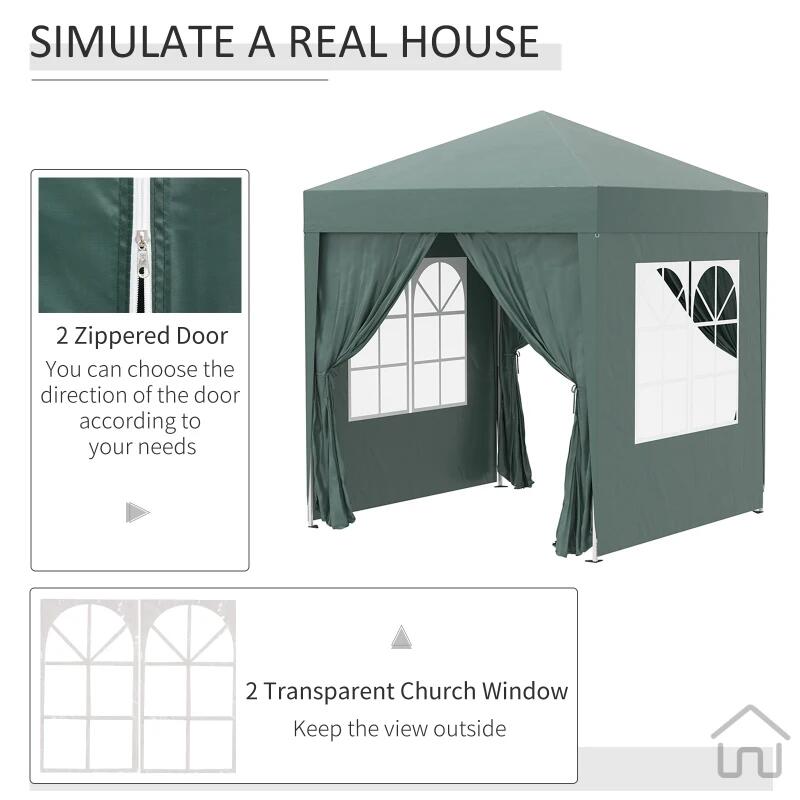 Casa si Gradina - Gradina si terasa - Umbrele si pavilioane - Pavilioane - Pavilion pentru camping, cadru metalic, 4 pereti, pliabil, verde, 2x2x2.4 m - Infinity.ro