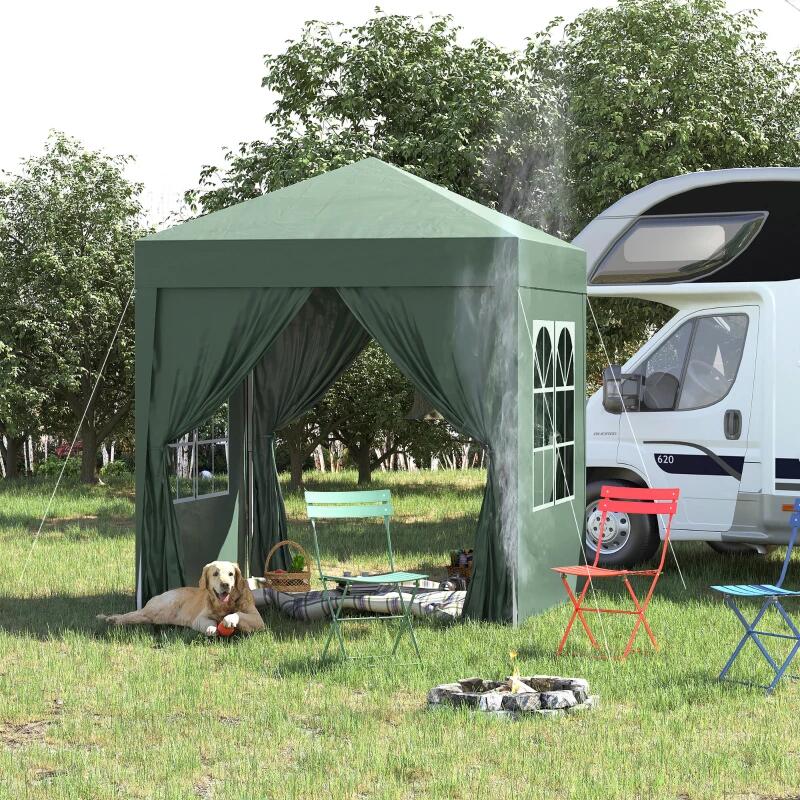 Casa si Gradina - Gradina si terasa - Umbrele si pavilioane - Pavilioane - Pavilion pentru camping, cadru metalic, 4 pereti, pliabil, verde, 2x2x2.4 m - Infinity.ro