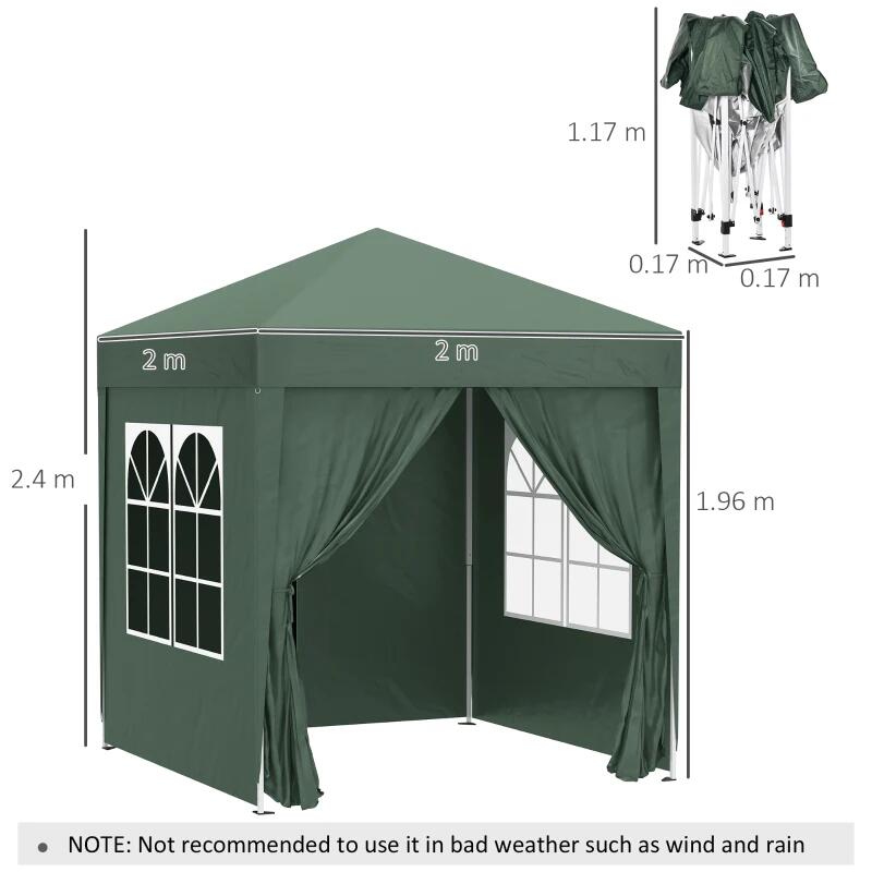 Casa si Gradina - Gradina si terasa - Umbrele si pavilioane - Pavilioane - Pavilion pentru camping, cadru metalic, 4 pereti, pliabil, verde, 2x2x2.4 m - Infinity.ro