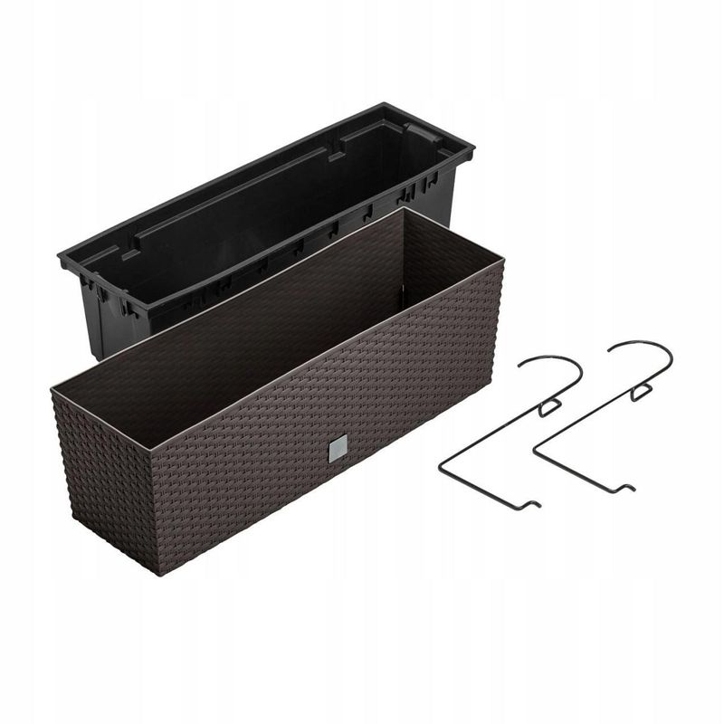 Casa si Gradina - Gradinarit si plante - Plante si ghivece - Accesorii ghivece si jardiniere - Set 3 jardiniere cu suport metalic, imitatie ratan, maro, 58x18x19.5 cm, Rato Case W - Infinity.ro