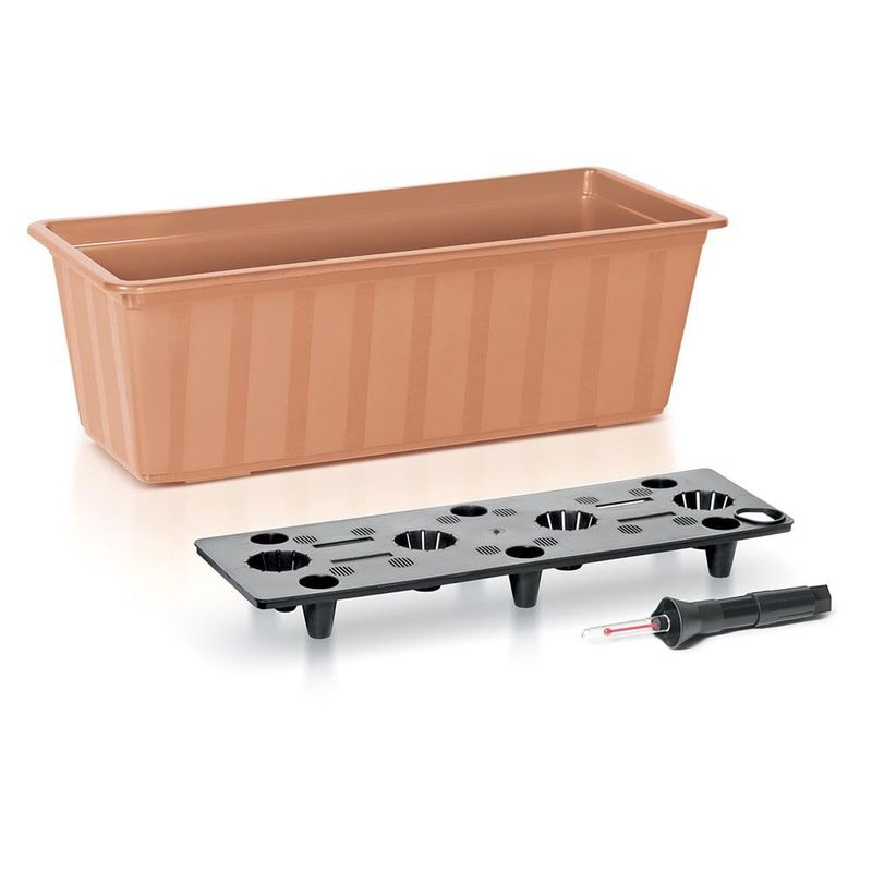 Casa si Gradina - Gradinarit si plante - Plante si ghivece - Accesorii ghivece si jardiniere - Set 4 jardiniere decorative cu sistem de irigare, 11 L, 60x18x14 cm, maro, Mercaton - Infinity.ro