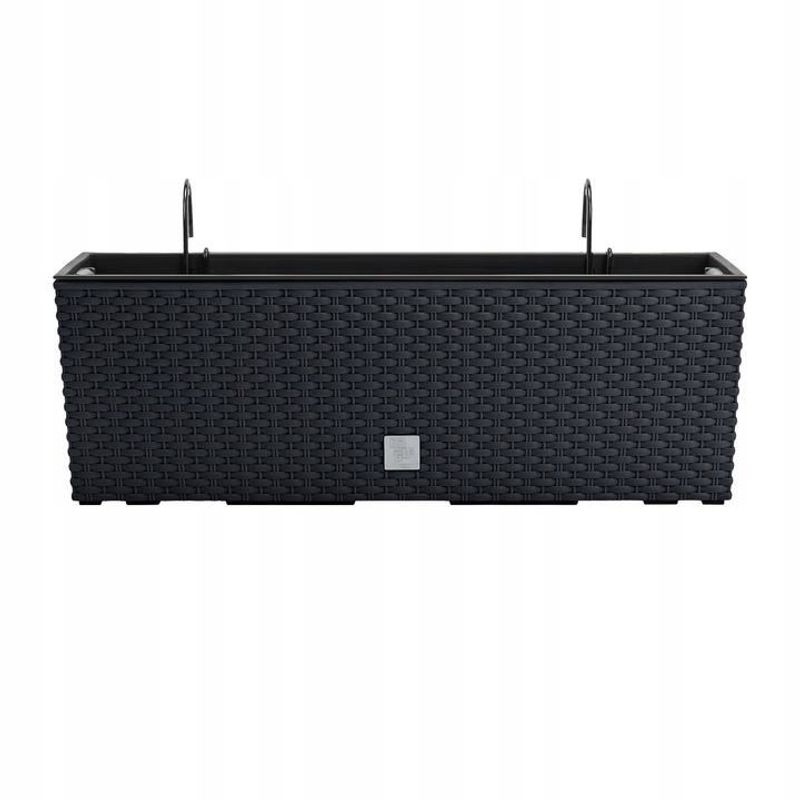 Casa si Gradina - Gradinarit si plante - Plante si ghivece - Accesorii ghivece si jardiniere - Jardiniera decorativa, suport metalic, imitatie ratan, antracit, 58x18x19.5 cm, Rato Case W - Infinity.ro