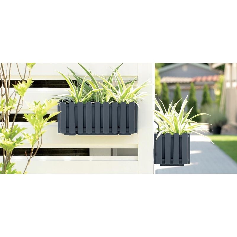 Casa si Gradina - Gradinarit si plante - Plante si ghivece - Accesorii ghivece si jardiniere - Set 2 jardiniere decorative cu suport metalic, sistem irigare,​​​​​​​ antracit, 38x18x16.2 cm, Boardee Fencycase W - Infinity.ro