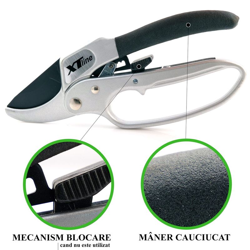 Casa si Gradina - Gradinarit si plante - Unelte gradinarit - Foarfeci gradinarit - Foarfeca gradina, tip ghilotina, cu clichet, pentru vita vie, pomi, trandafiri, otel japonez sk-5, 20 cm, XTline - Infinity.ro