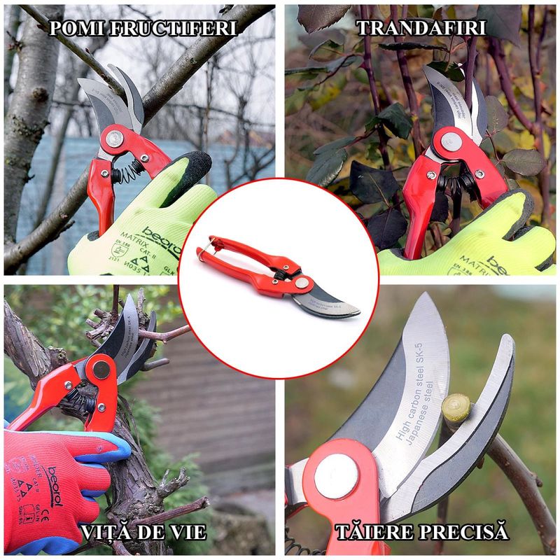 Casa si Gradina - Gradinarit si plante - Unelte gradinarit - Foarfeci gradinarit - Foarfeca gradina, tip bypass, profesionala, otel SK5 + manusi latex, 22 cm, XTLINE - Infinity.ro