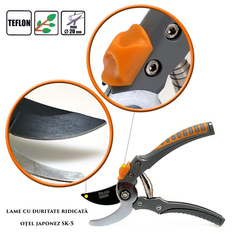 Casa si Gradina - Gradinarit si plante - Unelte gradinarit - Foarfeci gradinarit - Foarfeca gradina, tip bypass, profesionala, teflon, otel japonez SK5, 20 cm, Richmann Exclusive - Infinity.ro