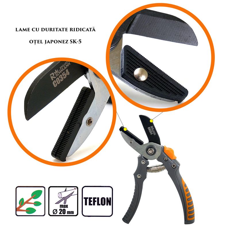 Casa si Gradina - Gradinarit si plante - Unelte gradinarit - Foarfeci gradinarit - Foarfeca gradina, tip nicovala, teflon, otel japonez SK5, 20 cm, Richmann Exclusive - Infinity.ro