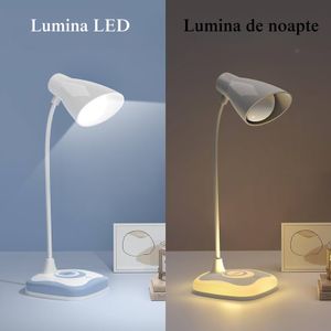 Lampa LED pentru birou sau noptiera, portabila, incarcare USB, 5W, 3 trepte intensitate plus mod lumina de noapte