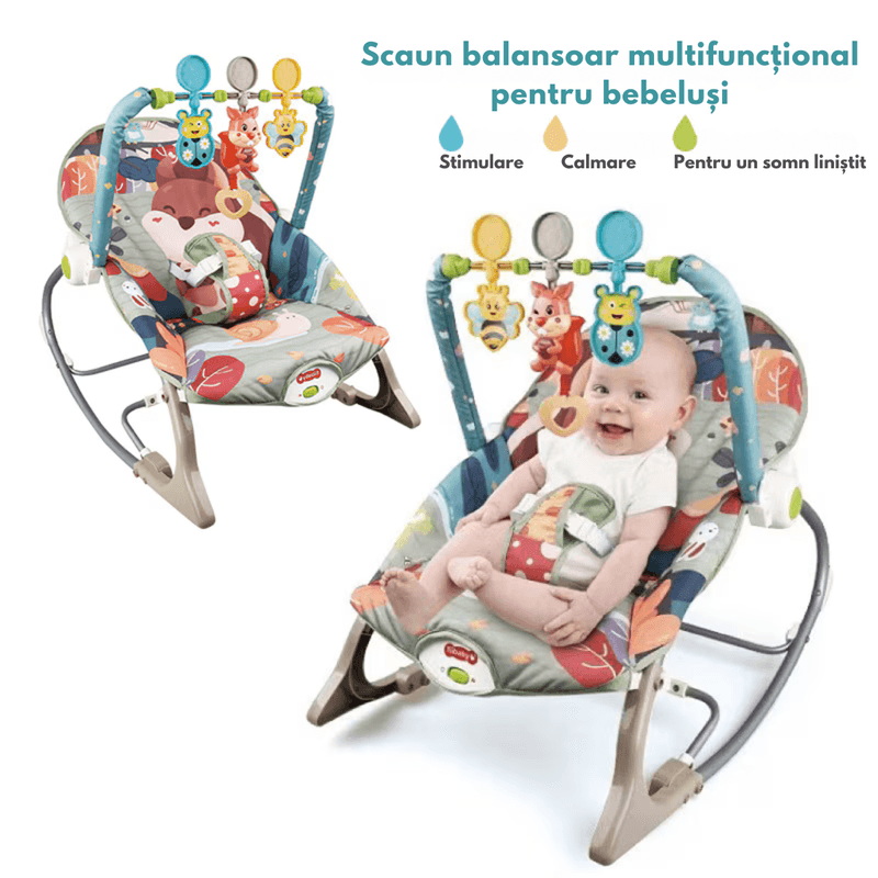 Casa si Gradina - Mobilier - Mobilier copii - Balansoare, leagane si hamace - Balansoar si scaun electric 3 in 1 pentru bebelusi, VisionHub®, Multifunctional cu Cantece si vibratii linistitoare - Infinity.ro