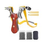 Sport si Outdoor - Accesorii si echipamente sportive - Sporturi de precizie - Set prastie metalica cu laser si 200 bile metalice 9 mm, 12 cm, boloboc, maner lemn, maro, husa inclusa - Infinity.ro