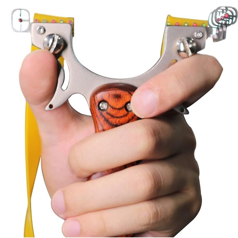 Sport si Outdoor - Accesorii si echipamente sportive - Sporturi de precizie - Set prastie metalica cu laser si 200 bile metalice 9 mm, 12 cm, boloboc, maner lemn, maro, husa inclusa - Infinity.ro