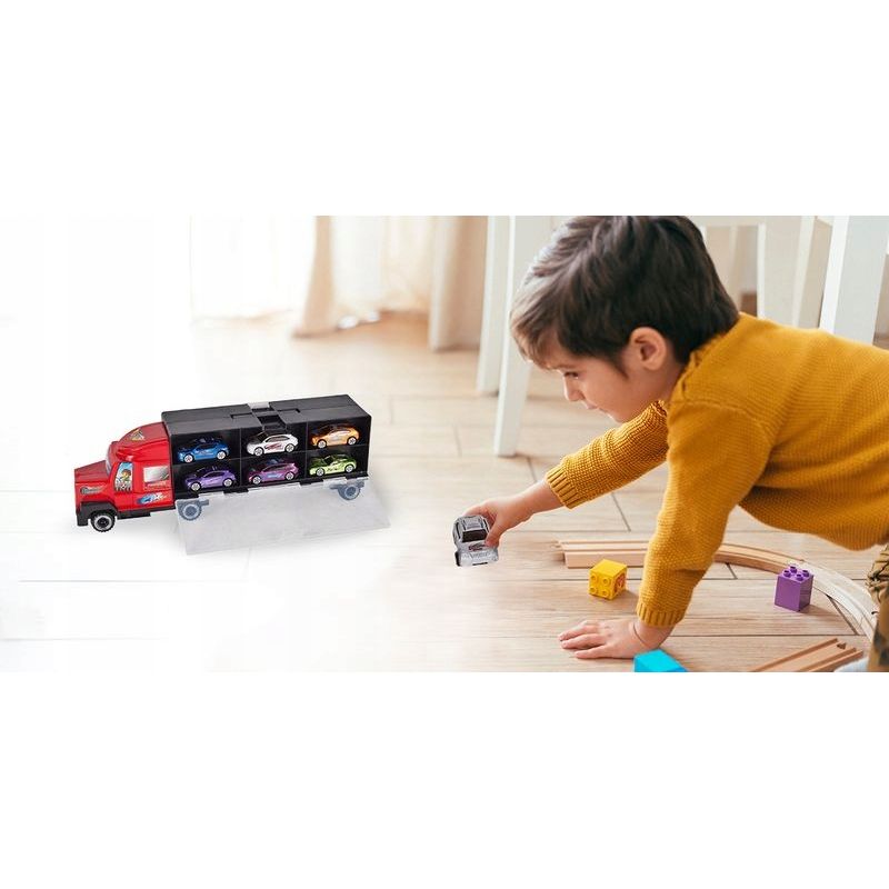 Jucarii, Copii si Bebe - Jucarii si jocuri - Vehicule si jucarii cu telecomanda - Utilaje constructie de jucarie - Camion cu rampa de iesire si 6 masinute - Infinity.ro