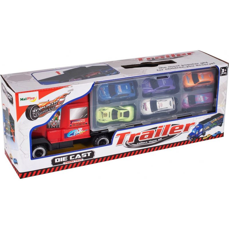 Jucarii, Copii si Bebe - Jucarii si jocuri - Vehicule si jucarii cu telecomanda - Utilaje constructie de jucarie - Camion cu rampa de iesire si 6 masinute - Infinity.ro