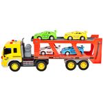 Jucarii, Copii si Bebe - Jucarii si jocuri - Vehicule si jucarii cu telecomanda - Utilaje constructie de jucarie - Camion cu platforma si 4 masinute incluse, cu sunete si lumini, 37 cm, MalPlay - Infinity.ro