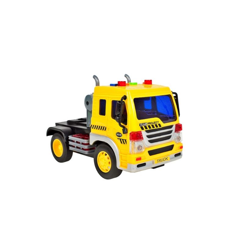 Jucarii, Copii si Bebe - Jucarii si jocuri - Vehicule si jucarii cu telecomanda - Utilaje constructie de jucarie - Camion cu platforma si 4 masinute incluse, cu sunete si lumini, 37 cm, MalPlay - Infinity.ro