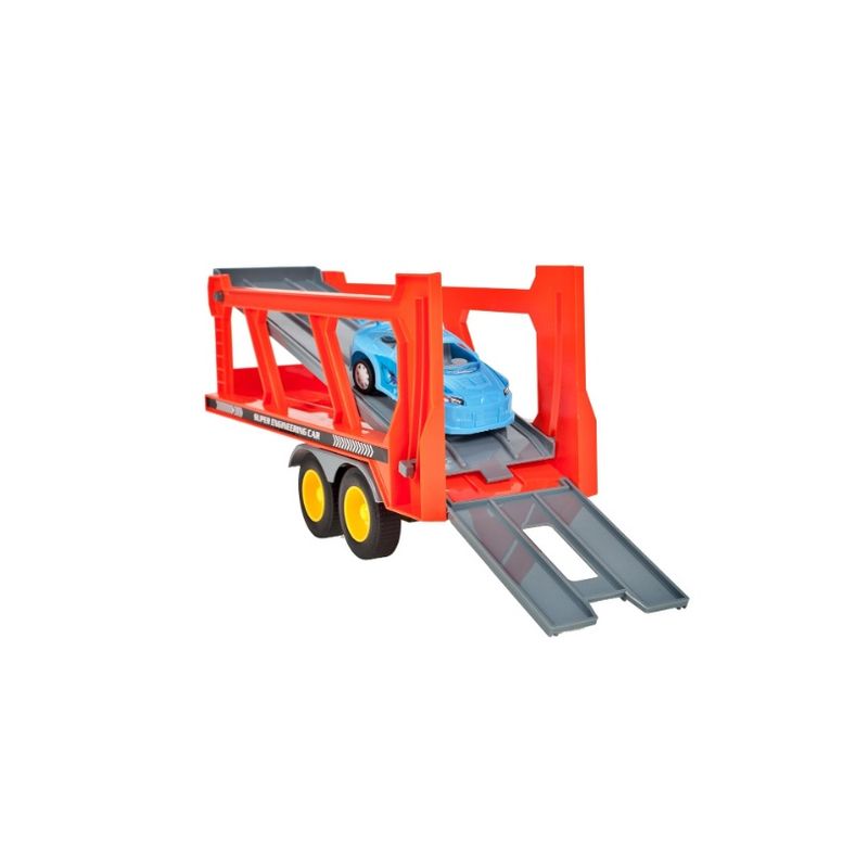 Jucarii, Copii si Bebe - Jucarii si jocuri - Vehicule si jucarii cu telecomanda - Utilaje constructie de jucarie - Camion cu platforma si 4 masinute incluse, cu sunete si lumini, 37 cm, MalPlay - Infinity.ro