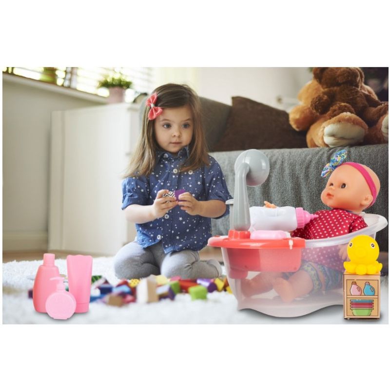 Jucarii, Copii si Bebe - Jucarii si jocuri - Papusi si accesorii - Papusi - Bebelus MalPlay, cu Dus si Cada cu Pompita, Functionale si Accesorii Baie - Infinity.ro