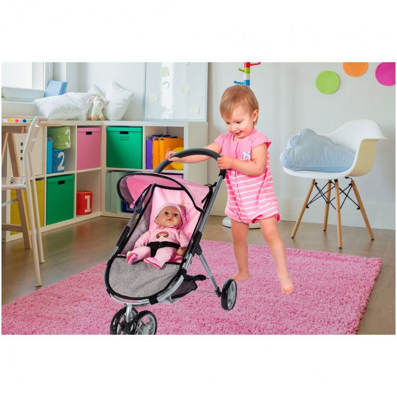 Jucarii, Copii si Bebe - Jucarii si jocuri - Papusi si accesorii - Carucioare papusi si accesorii - Carucior pentru papusi Little Princess roz-gri - Infinity.ro