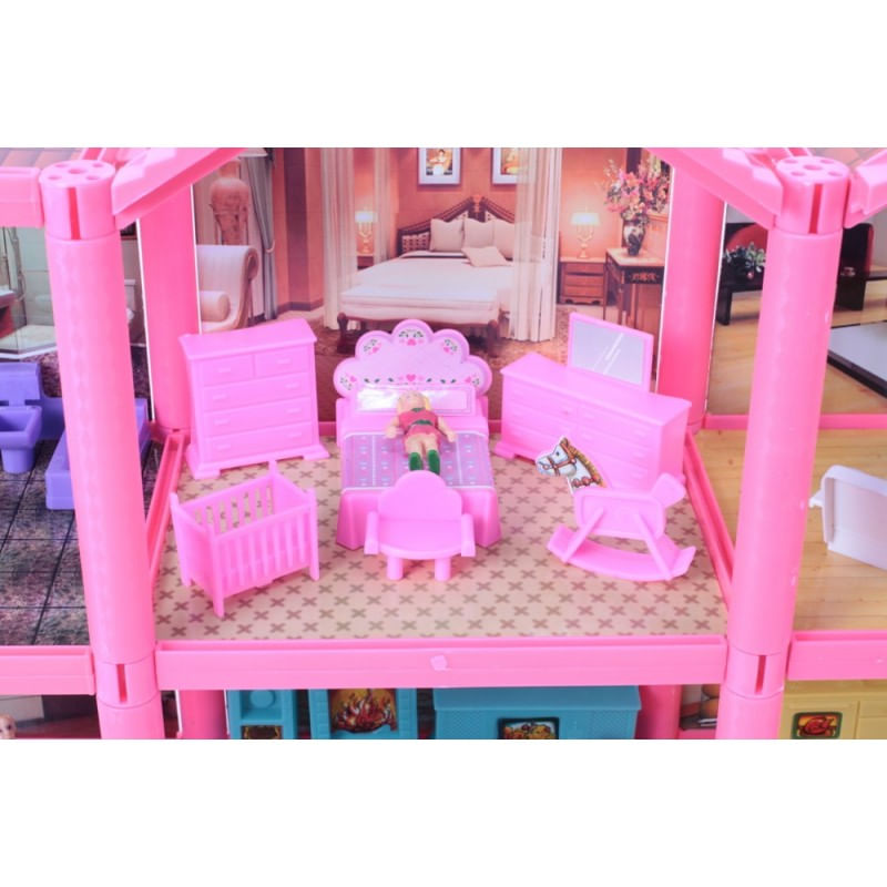 Jucarii, Copii si Bebe - Jucarii si jocuri - Papusi si accesorii - Casute de papusi si mobilier - Casuta de papusi MalPlay, cu mobilier si figurine, 136 piese, 36 cm inaltime - Infinity.ro