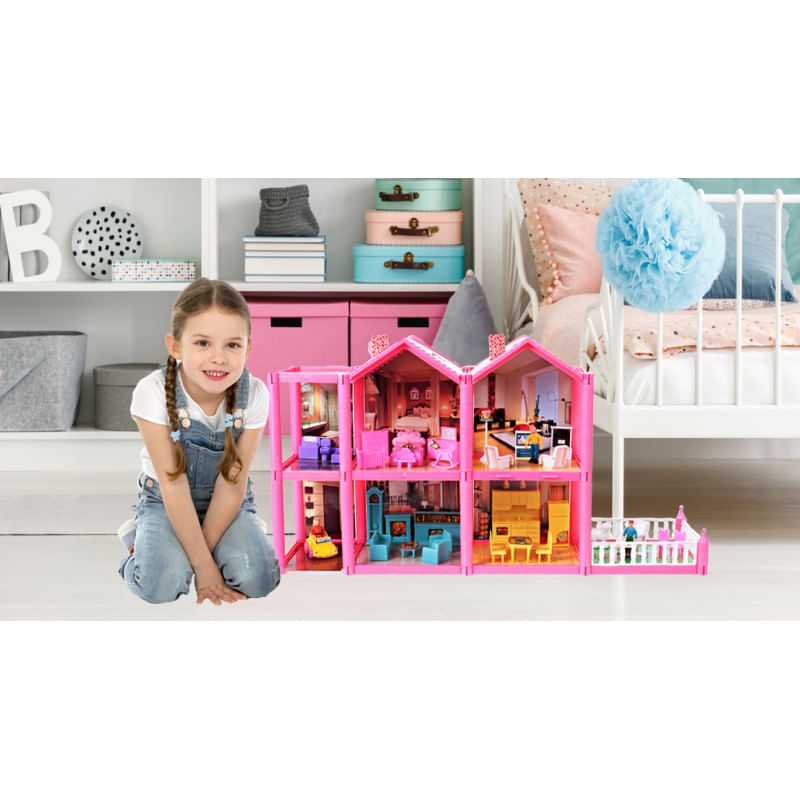 Jucarii, Copii si Bebe - Jucarii si jocuri - Papusi si accesorii - Casute de papusi si mobilier - Casuta de papusi MalPlay, cu mobilier si figurine, 136 piese, 36 cm inaltime - Infinity.ro