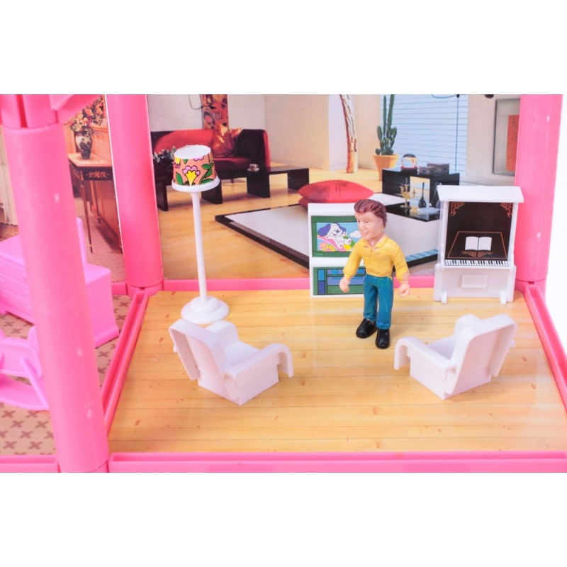 Jucarii, Copii si Bebe - Jucarii si jocuri - Papusi si accesorii - Casute de papusi si mobilier - Casuta de papusi MalPlay, cu mobilier si figurine, 136 piese, 36 cm inaltime - Infinity.ro