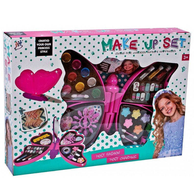 Jucarii, Copii si Bebe - Jucarii si jocuri - Jucarii de rol - Frumusete, bijuterii si accesorii fetite - Trusa de machiaj Malplay, pentru fetite in forma de fluture, Roz - Infinity.ro