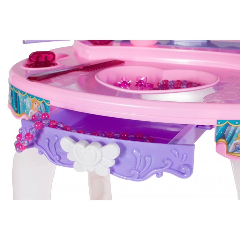 Jucarii, Copii si Bebe - Jucarii si jocuri - Jucarii de rol - Frumusete, bijuterii si accesorii fetite - Masuta de Make-Up pentru copii, MalPlay Lila - Roz cu MP3, oglinda, bagheta magica, melodii si lumini, 68 cm - Infinity.ro