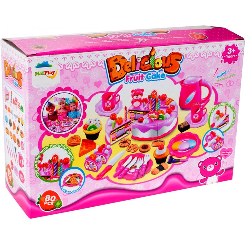 Jucarii, Copii si Bebe - Jucarii si jocuri - Jucarii de rol - Bucatarii copii - Set de joaca MalPlay, Tort cu lumanare interactiva, fursecuri si accesorii pentru sarbatorit, 80 piese - Infinity.ro