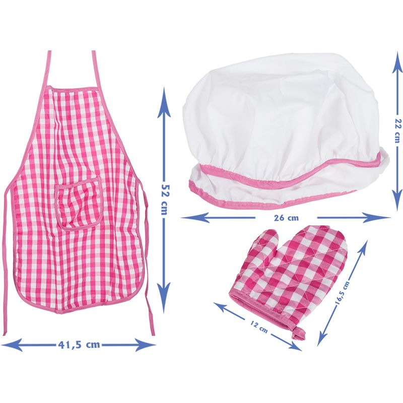 Jucarii, Copii si Bebe - Jucarii si jocuri - Jucarii de rol - Bucatarii copii - Sort si boneta de bucatarie pentru fete, Mal Play, cu accesorii de bucatarie incluse, roz - Infinity.ro