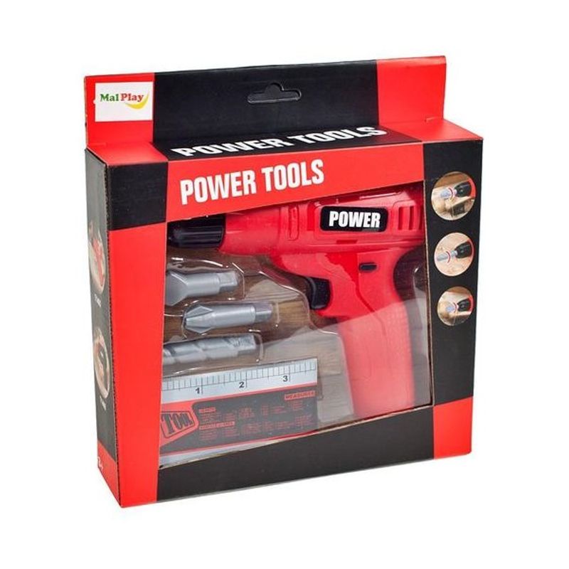 Jucarii, Copii si Bebe - Jucarii si jocuri - Jucarii de rol - Ateliere si bancuri de lucru - Bormasina pentru copii, Power Tools MalPlay , din plastic cu 3 burghie detasabile si sunete, Rosu - Infinity.ro