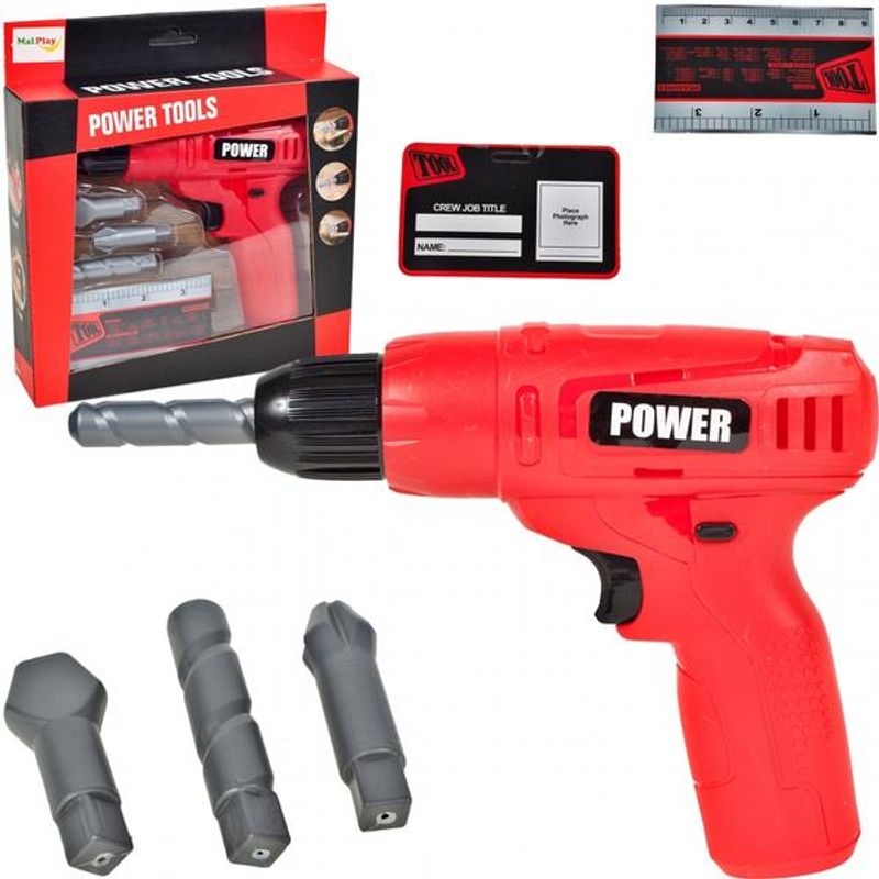 Jucarii, Copii si Bebe - Jucarii si jocuri - Jucarii de rol - Ateliere si bancuri de lucru - Bormasina pentru copii, Power Tools MalPlay , din plastic cu 3 burghie detasabile si sunete, Rosu - Infinity.ro