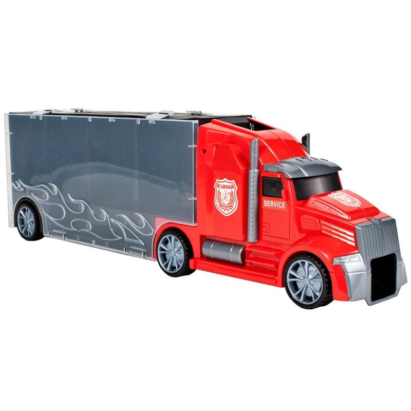 Jucarii, Copii si Bebe - Jucarii si jocuri - Vehicule si jucarii cu telecomanda - Masinute - Camion Portabil, MalPlay cu 5 Masinute, 1 Elicopter, Indicatoare si Rampa Lansare, 3 ani - Infinity.ro