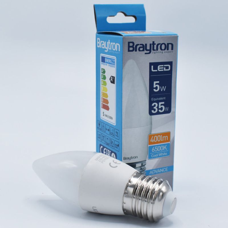 Casa si Gradina - Corpuri si surse de iluminat - Becuri si tuburi neon - Becuri - Bec LED lumanare 5W(35W) Braytron, C37, E27, 450 lm, lumina rece (6500 K), clasa energetica F - Infinity.ro