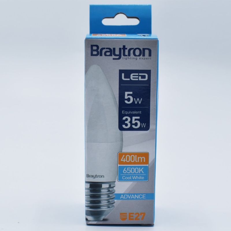 Casa si Gradina - Corpuri si surse de iluminat - Becuri si tuburi neon - Becuri - Bec LED lumanare 5W(35W) Braytron, C37, E27, 450 lm, lumina rece (6500 K), clasa energetica F - Infinity.ro