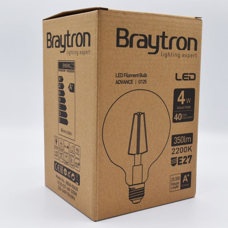 Casa si Gradina - Corpuri si surse de iluminat - Becuri si tuburi neon - Becuri - Bec LED 4W(40W) Braytron, G125, E27, 350 lm, lumina calda (2200 K), clasa energetica G - Infinity.ro