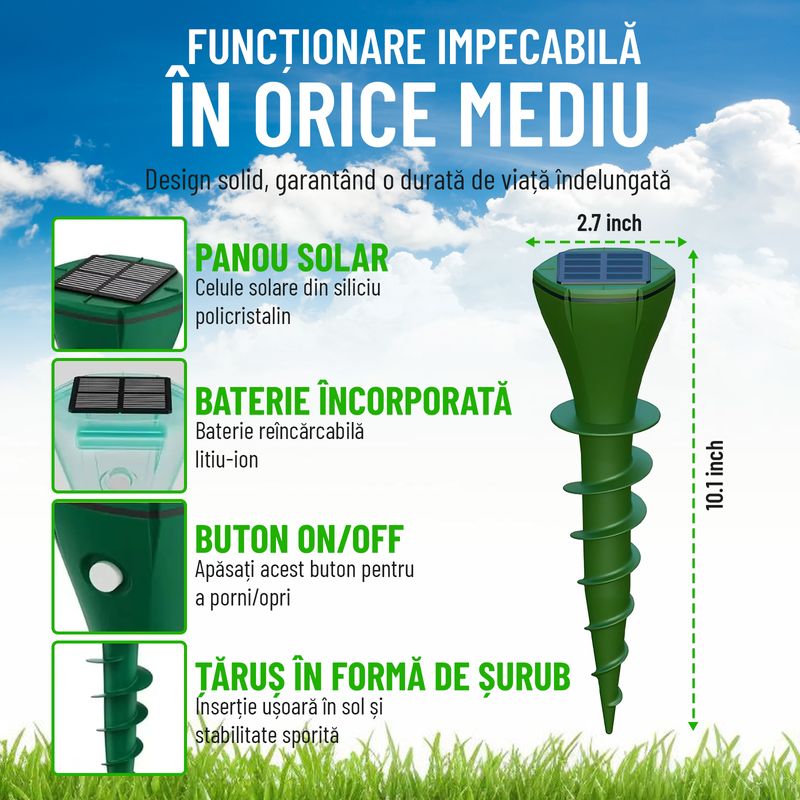 Casa si Gradina - Gradinarit si plante - Intretinere gradina - Articole daunatori gradina - Set 4 aparate anti cartite, Nivazo® AR08M, 3 moduri, acoperire 360°, raza actiune pana la 700㎡, baterie 200mAh, incarcare solara, vibratii, impermeabil IP65 - Infinity.ro