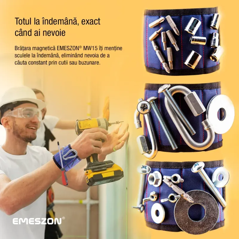 Casa si Gradina - Constructii - Depozitare, transport si protectie - Organizatoare si cutii scule - Bratara Magnetica unelte si scule, EMESZON® MW15, 15 Magneti Neodim, sustine suruburi, cuie, piulite, saibe, Albastru - Infinity.ro
