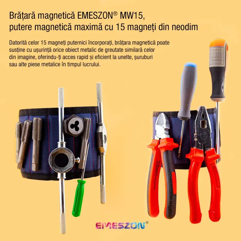 Casa si Gradina - Constructii - Depozitare, transport si protectie - Organizatoare si cutii scule - Bratara Magnetica unelte si scule, EMESZON® MW15, 15 Magneti Neodim, sustine suruburi, cuie, piulite, saibe, Albastru - Infinity.ro