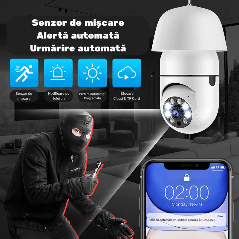 Casa si Gradina - Electrice - Smart Home - Camere de supraveghere - Camera Supraveghere MRG M615 Tip Bec 360, Wi-Fi, Alb, Audio, IR, Slot Card - Infinity.ro