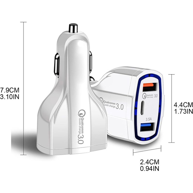 Laptop, Telefoane si Tablete - Telefoane mobile si accesorii - Accesorii Telefoane - Incarcatoare telefoane - Incarcator Auto USB MRG M1101, 7Ah,2x USB, 1xType-C, Qualcomm 3.0, Alb - Infinity.ro
