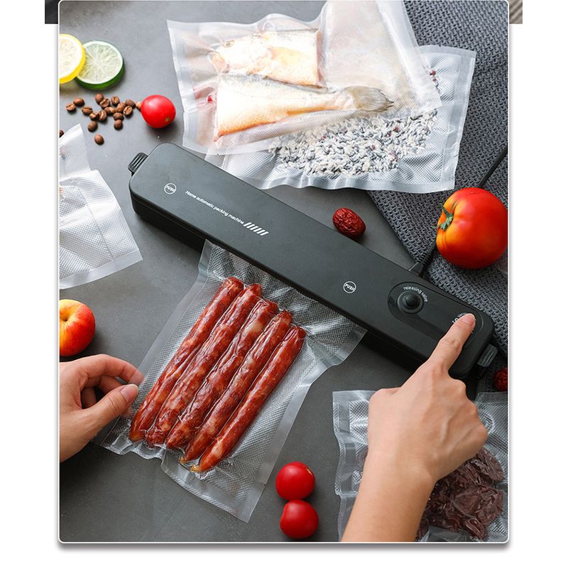 Electronice si Electrocasnice - Electrocasnice bucatarie - Mixere, tocatoare & roboti de bucatarie - Aparate de vidat - Aparat de Vidat si Sigilat Alimente MRG MFK01, cu 5x Pungi Incluse, Negru - Infinity.ro