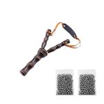 Sport si Outdoor - Camping - Accesorii camping si drumetii - Set prastie din lemn si 200 bile metalice, pentru airsoft si prastie 10 mm, 19 cm, Maro - Infinity.ro