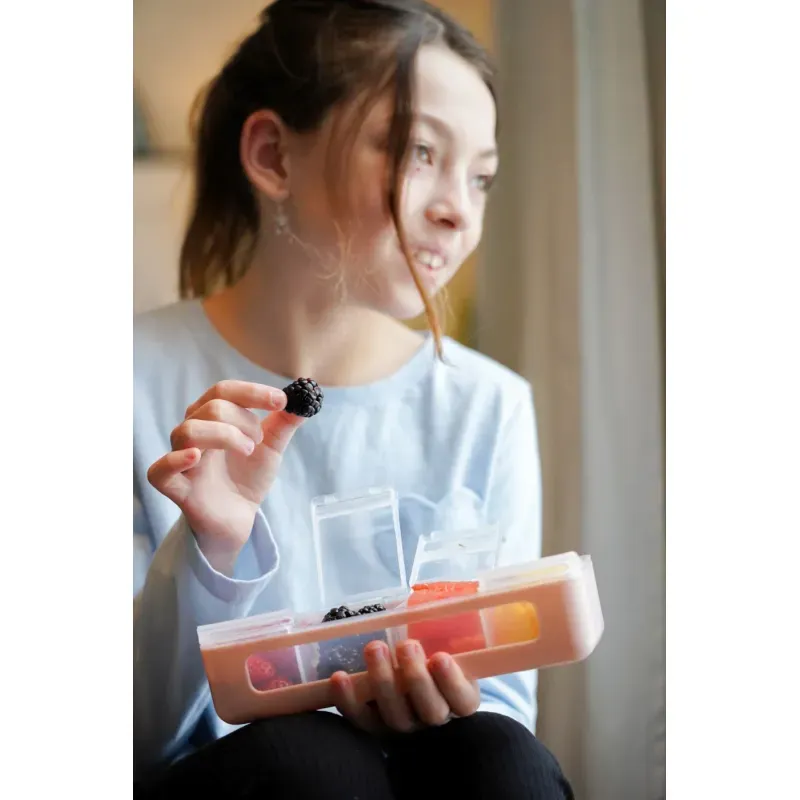 Jucarii, Copii si Bebe - Hrana si alaptare - Scaune de masa bebe - Cutie Snack 4 Compartimente, Melii, Roz - Infinity.ro