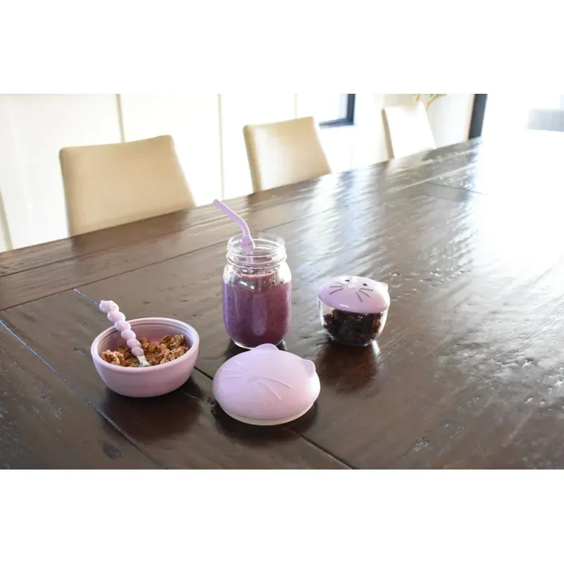 Jucarii, Copii si Bebe - Hrana si alaptare - Scaune de masa bebe - Castronel Silicon Cu Capac Si Tacamuri, Melii, Model Pisica - Infinity.ro