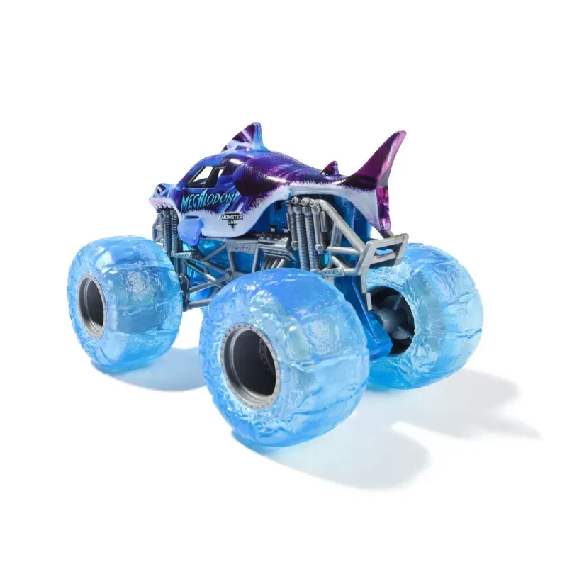 Jucarii, Copii si Bebe - Jucarii si jocuri - Vehicule si jucarii cu telecomanda - Masinute - Monster Jam Masinuta Metalica Megalodon Mov Scara 1 La 64 - Infinity.ro
