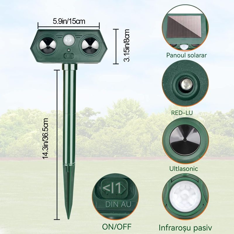 Casa si Gradina - Gradinarit si plante - Intretinere gradina - Articole daunatori gradina - Aparat Anti Daunatori Ultrasonic Solar Animale MRG M1190, Senzor, Exterior - Infinity.ro