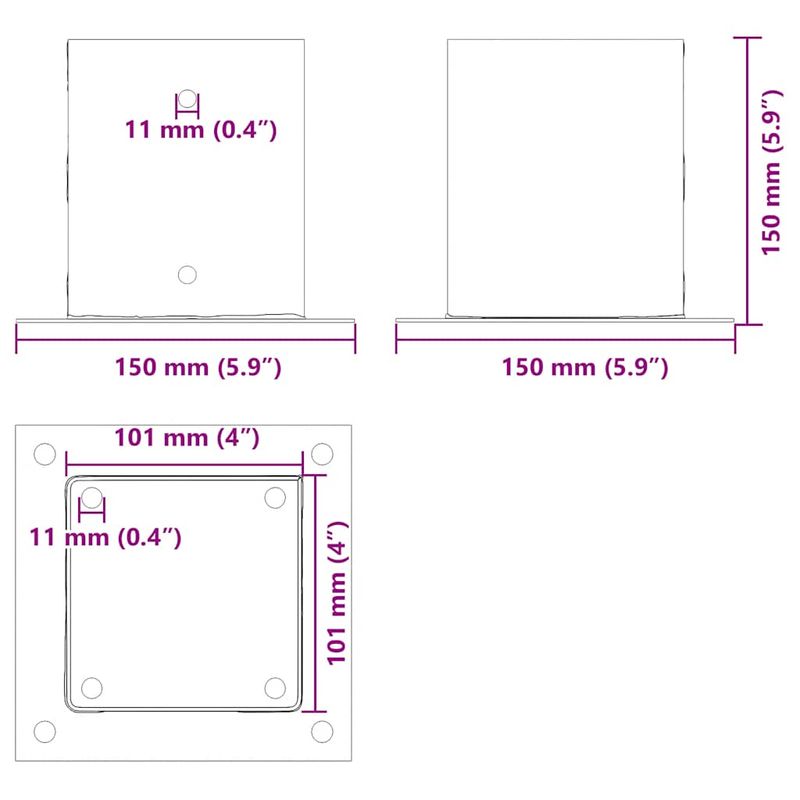 Casa si Gradina - Gradina si terasa - Garduri, panouri si accesorii - Baze stalp patrate 12 buc Argintiu 101x101 mm Otel galvanizat - Infinity.ro