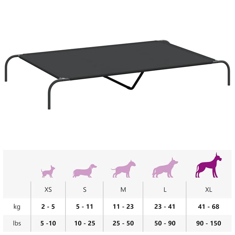 Petshop - Accesorii petshop - Culcusuri si custi - Culcusuri si saltele - Pat inaltat pentru caini negru tesatura Oxford și otel, mărime 150x90 cm - Infinity.ro