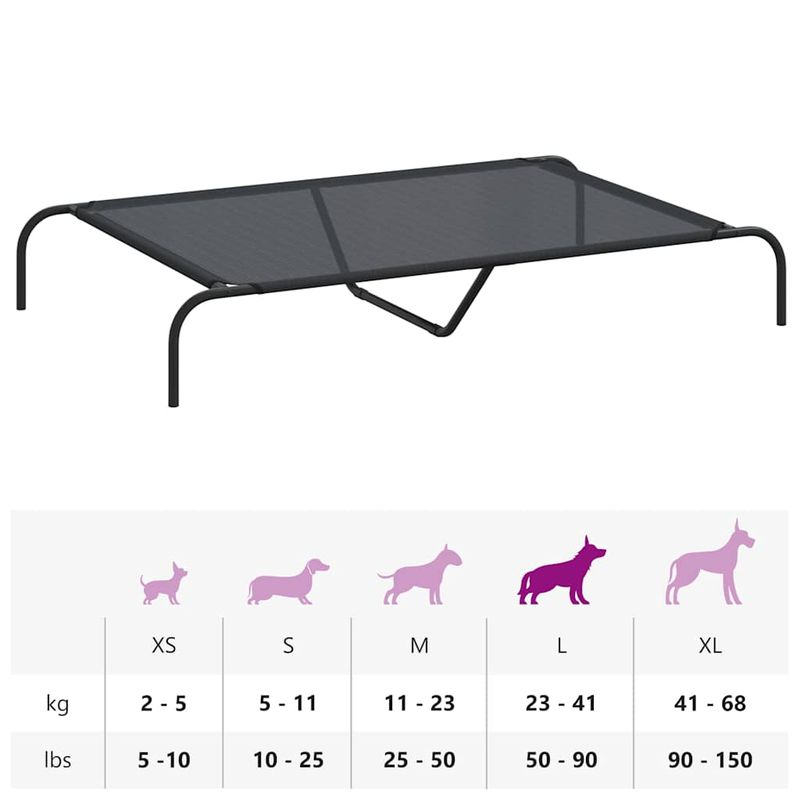 Petshop - Accesorii petshop - Culcusuri si custi - Culcusuri si saltele - Pat inaltat pentru caini negru 130x80x20 cm Textilena si otel - Infinity.ro